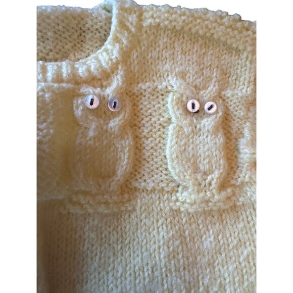 Hand-Knitted Yellow Owl Baby Cardigan Sweater Vintage 80s - Picture 2 of 4